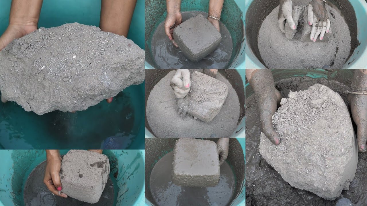 Asmr - Gritty sand cement crumbling in water 💦 Dipping+ mixing+paste play