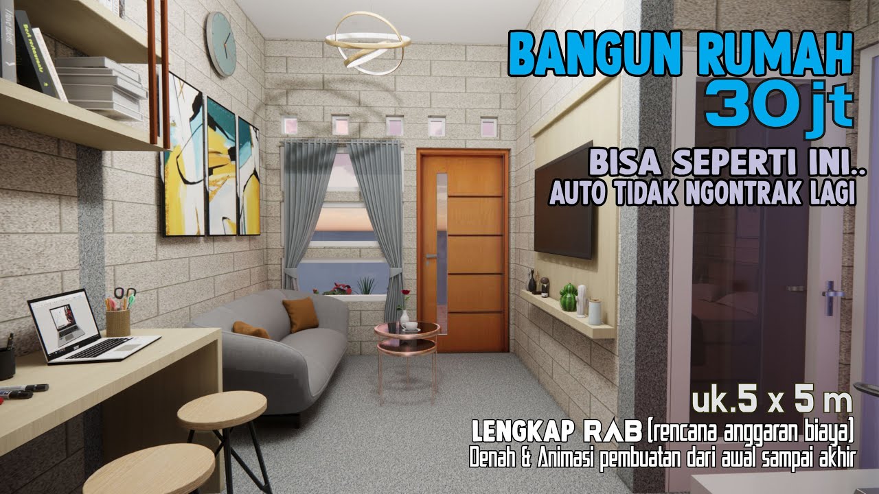 Desain Rumah minimalis harga 30 juta lengkap Denah - RAB - Animasi Pembuatan (tiny house design)