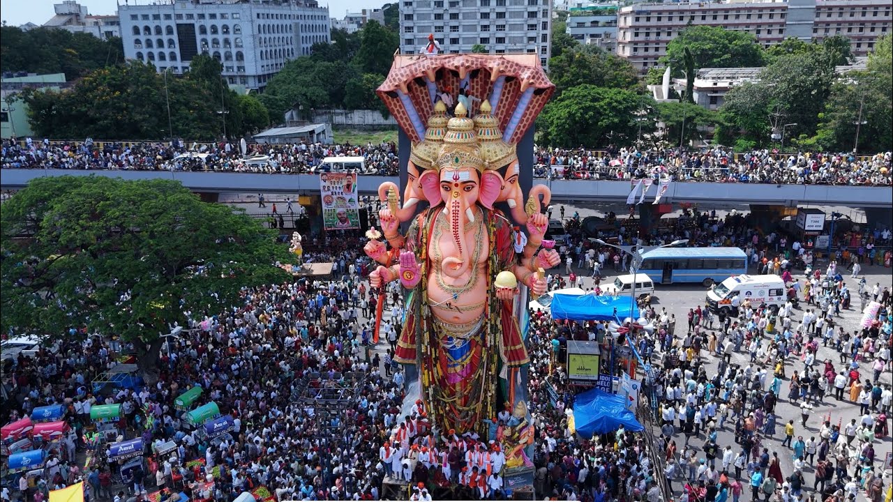 Khairatabad ganesh Shobha yatra 2025 | Lord Ganesha visarjan drone view 