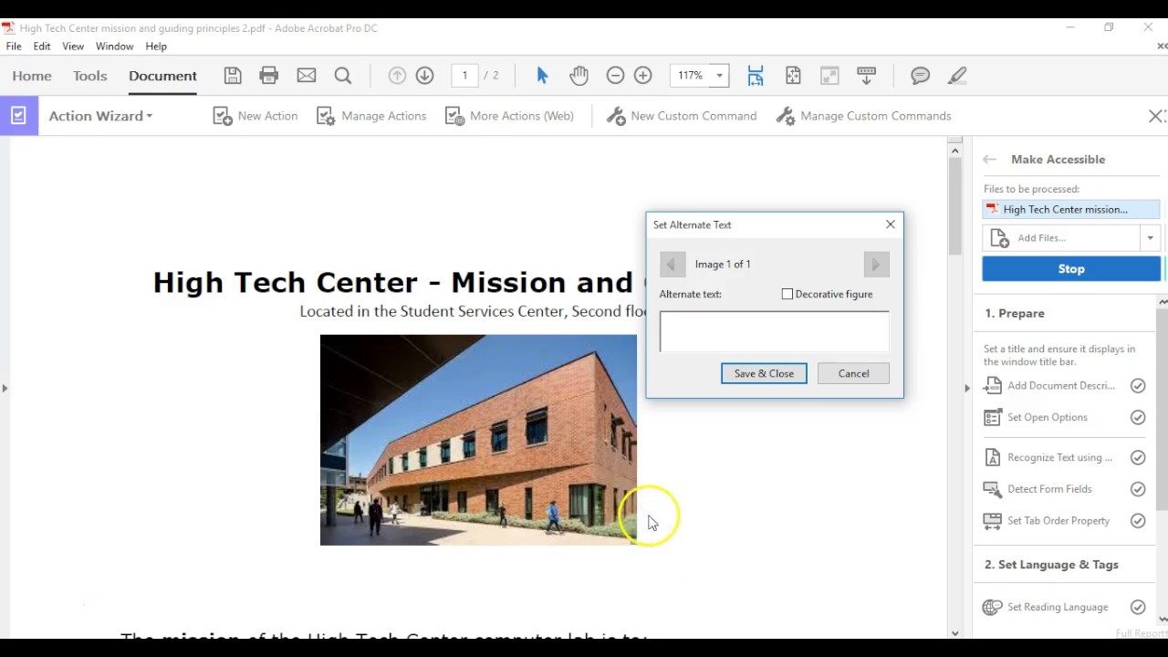 Going through the Make Accessible Wizard in Acrobat Pro DC
