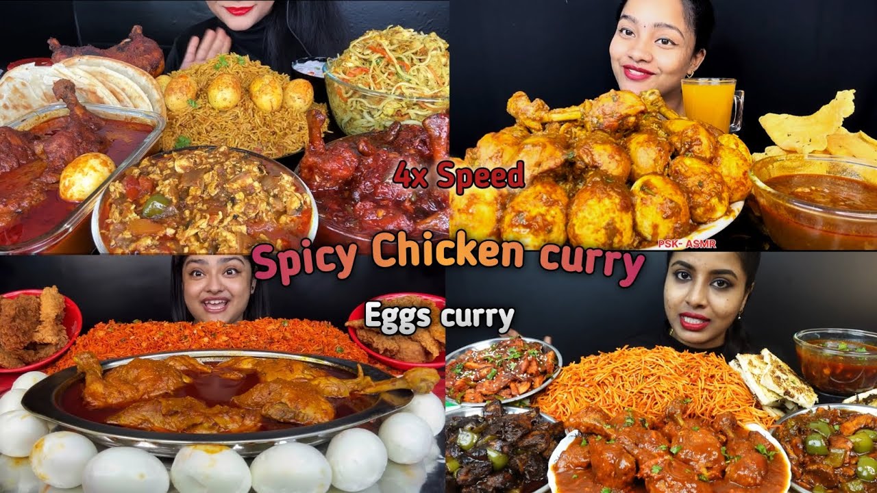 ASMR:Eating Spicy Chicken curry leg🍗🤤Eggs Keema, chicken lolipope, egg pulav, eating, mukbang