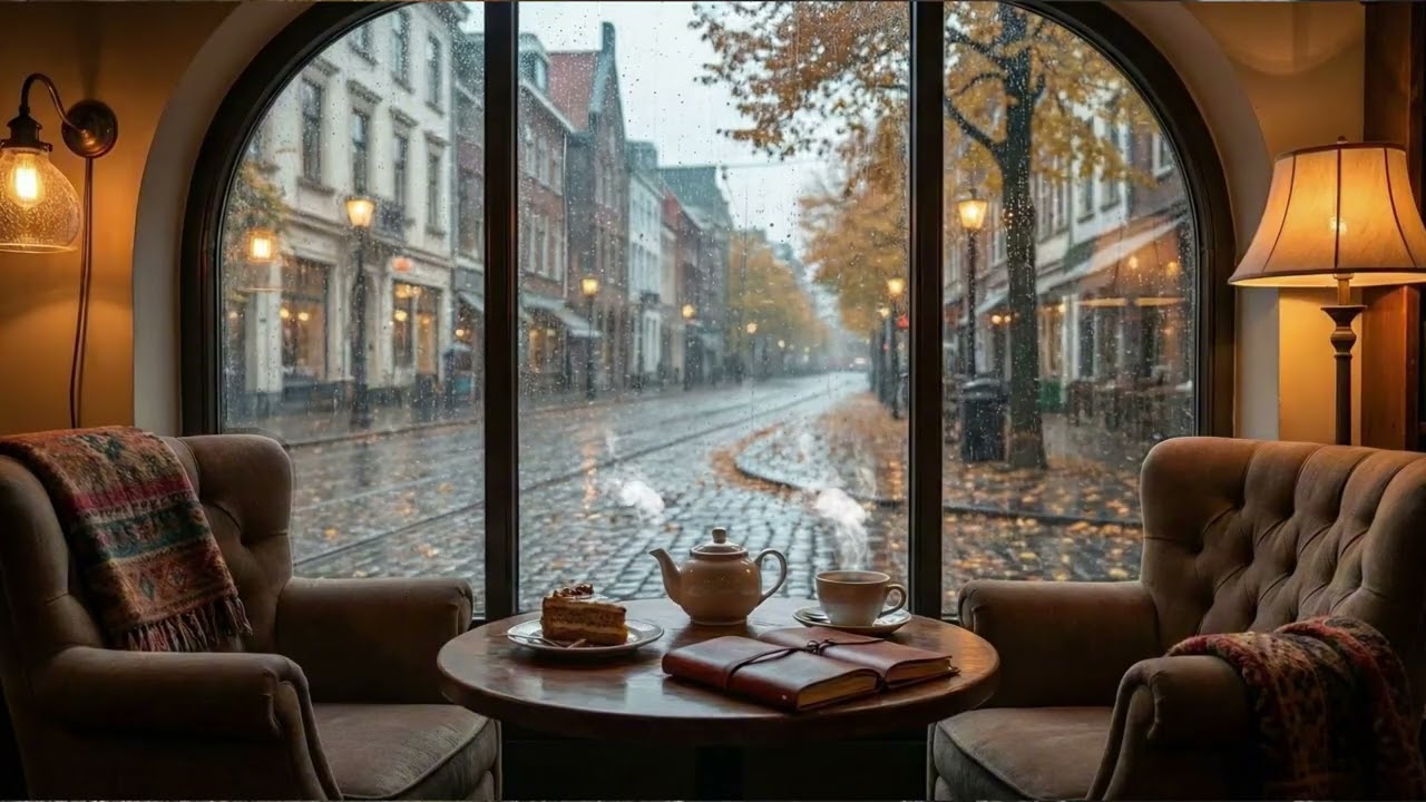 Rainy Autumn Jazz ☕ Cozy Café Ambience for Relaxing, Studying & Unwinding