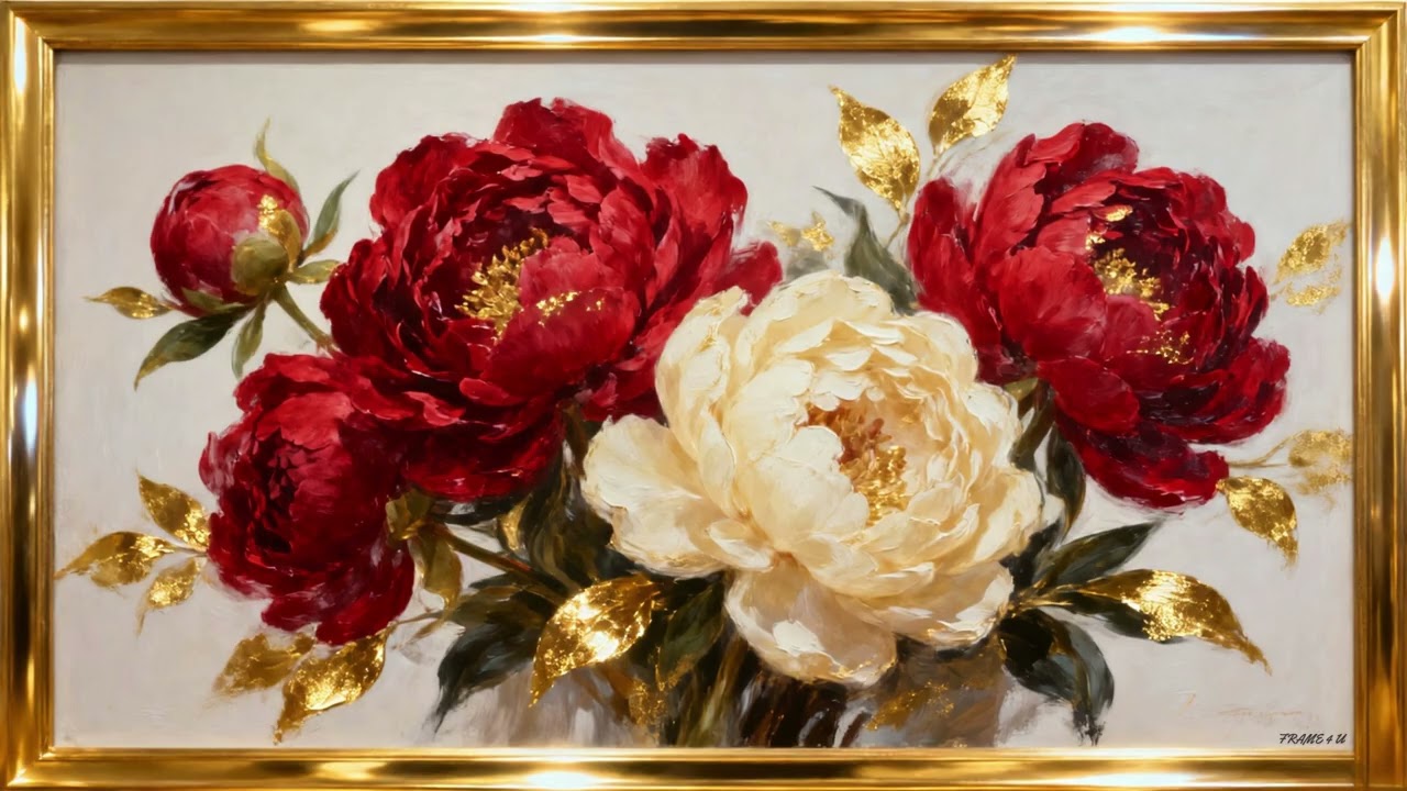 Luxurious Vintage Red Flower with Golden Frame — 2 Hours | Elegant TV Frame Art 4K