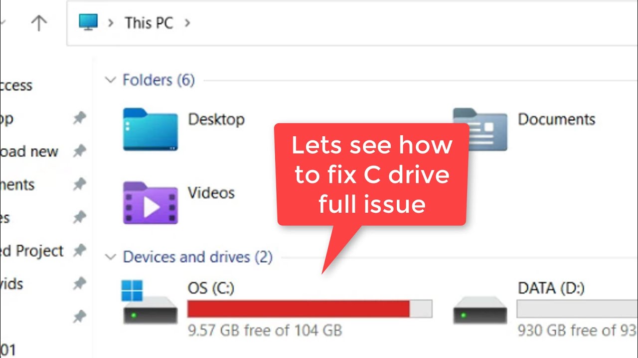 Диск С заполнен и отображает красную ошибку в Windows 11: решение