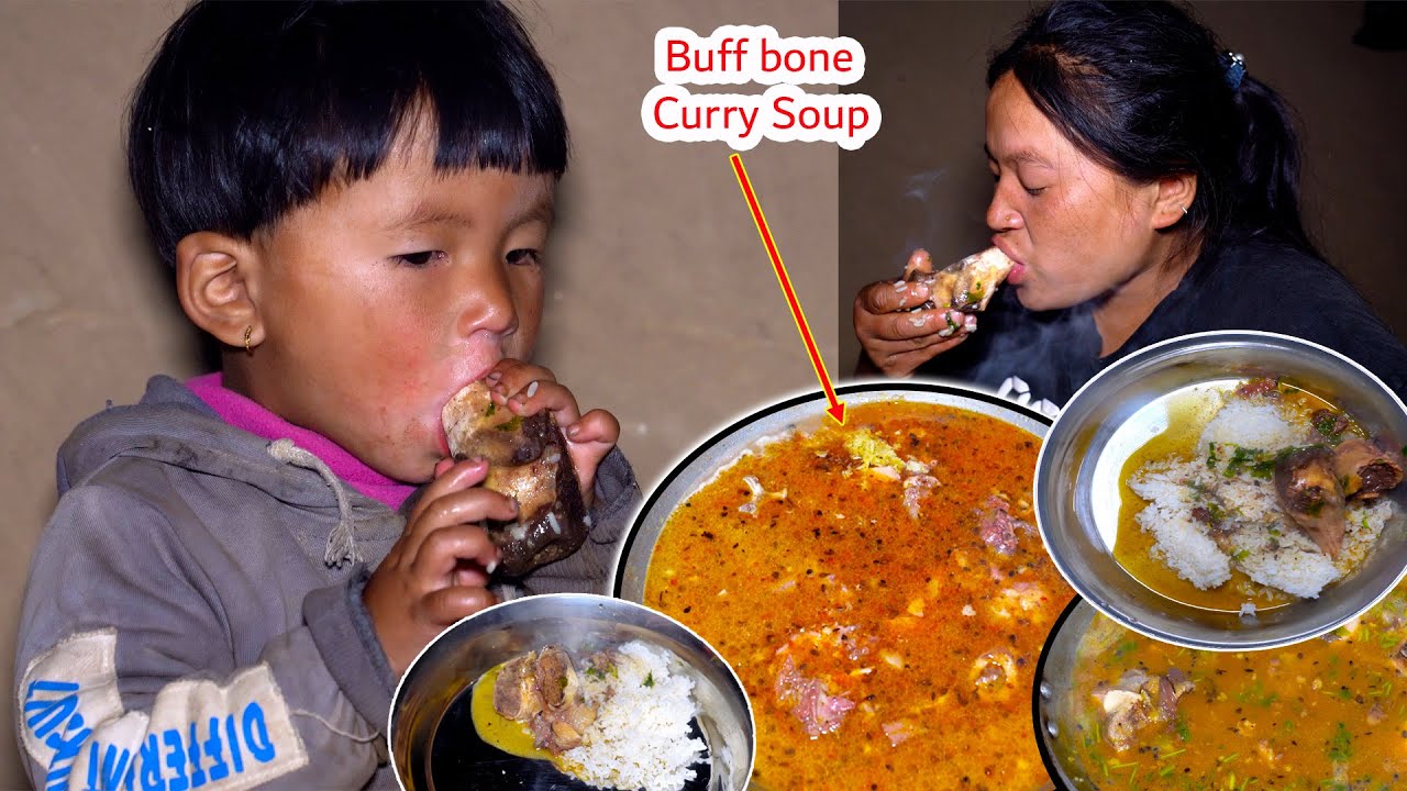 Delicious buff bone Curry Soup II Jonson & mom enjoying meal@pastorallifeofnepal