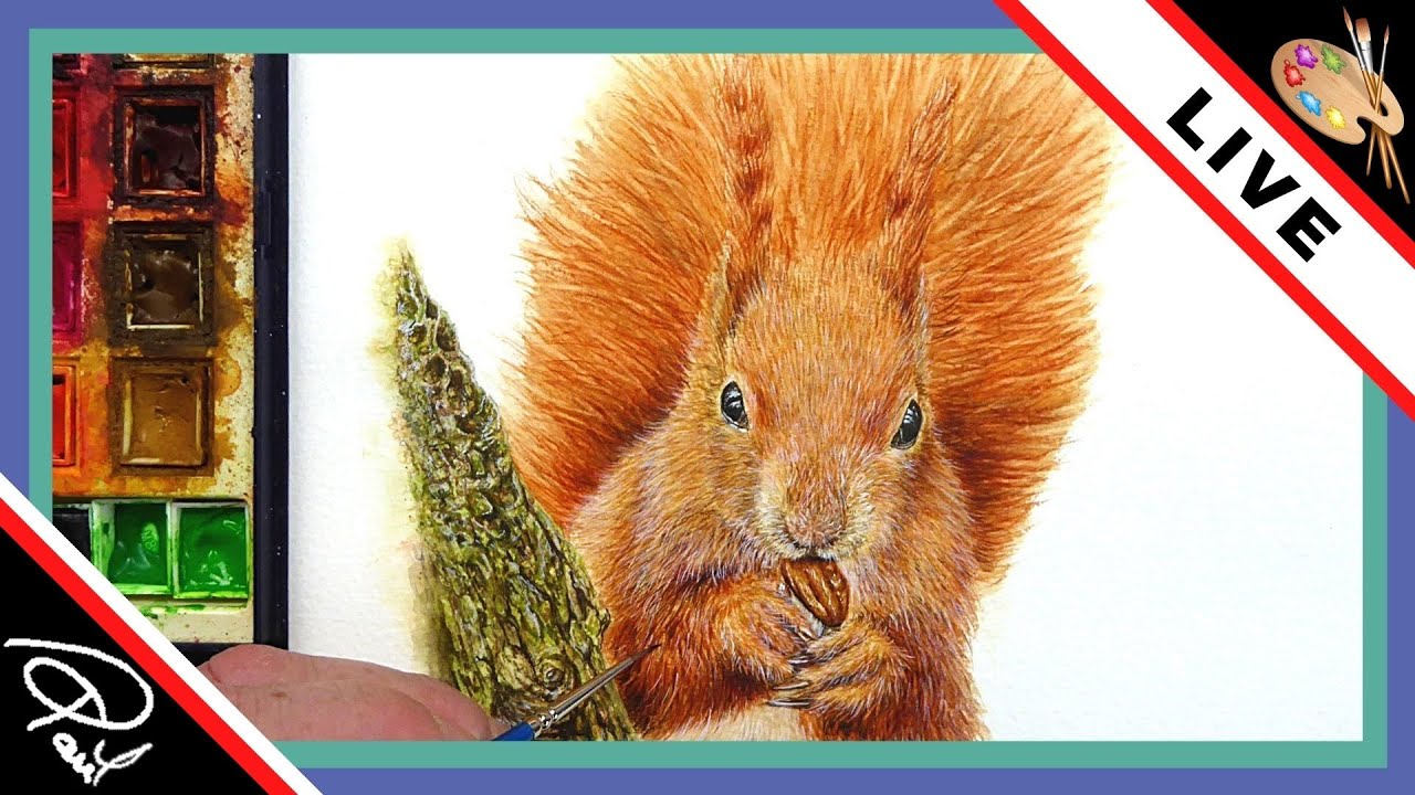 Watercolor Textures, Painting Realistic Tree Bark - [Red Squirrel Part 5]