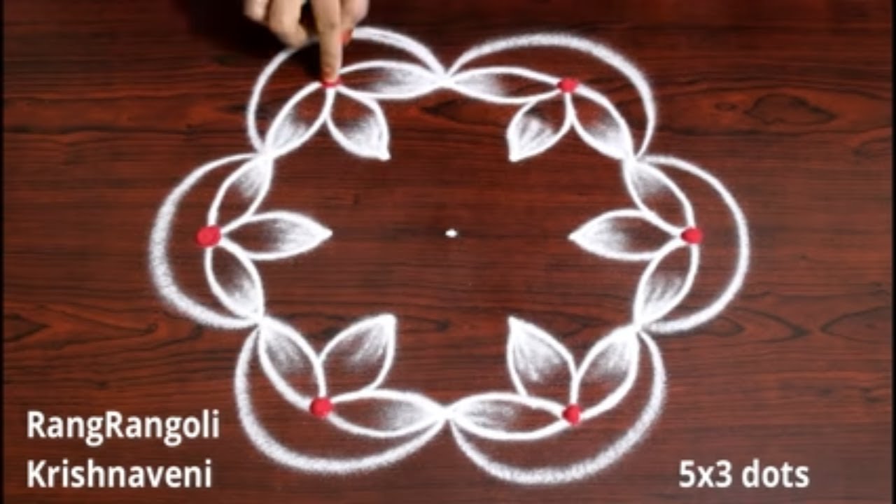 Ganesh Chaturthi Rangoli🌼5x3 dots Vinayagar Chaturthi Kolam🌼RangRangoli Krishnaveni