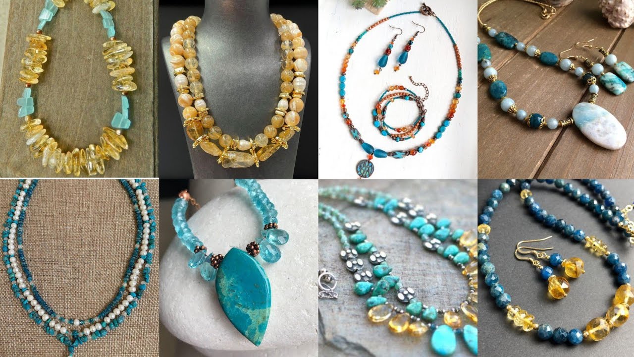 Blue Apatite with Golden Citrine Necklace | Premium😍 Natural Stone Style