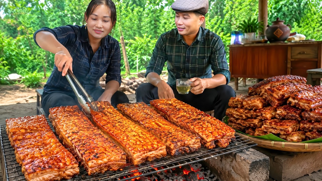 A Perfect Day Together: An Makes Bamboo-Tube Grilled Pork &mdash; Tan Collects Forest Herbs