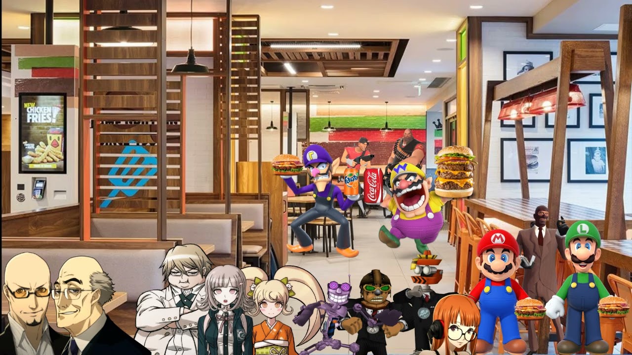 Wario dies at Burger King while acting like a complete idiot and slipping on wet floor.mp4