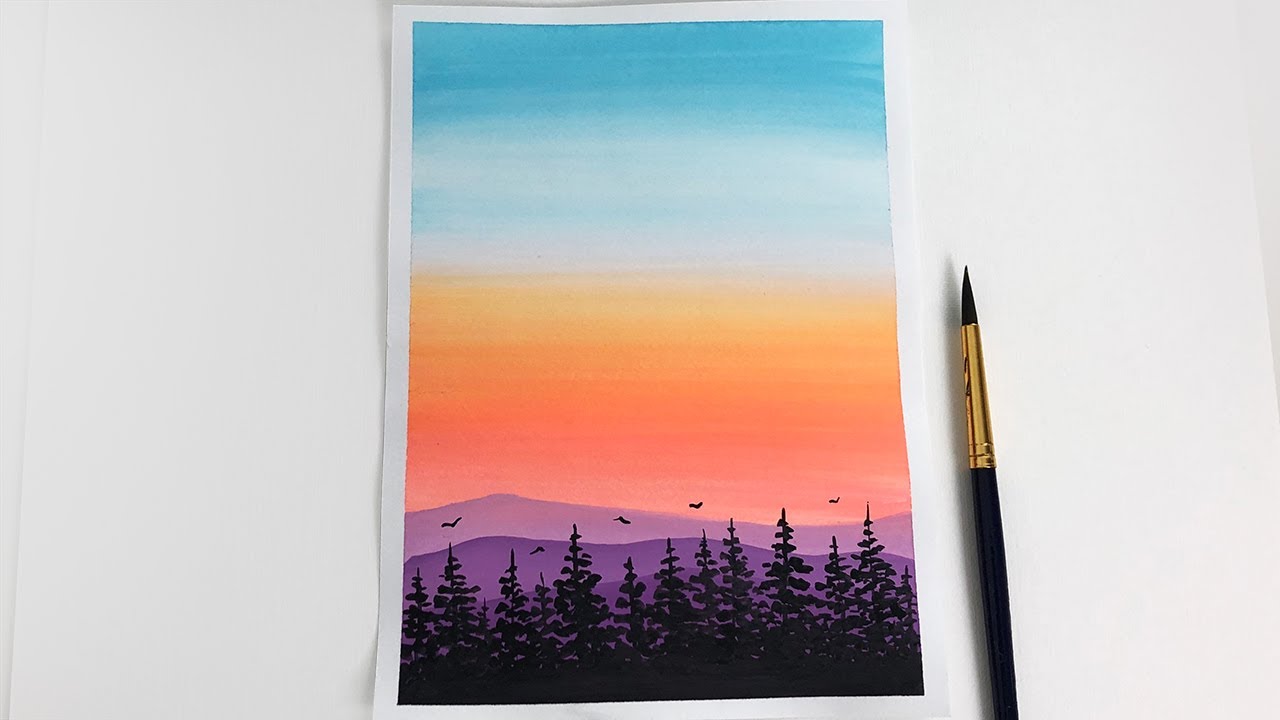 Sunset Painting Tutorial for Beginners Step by Step | Easy Gouache Painting