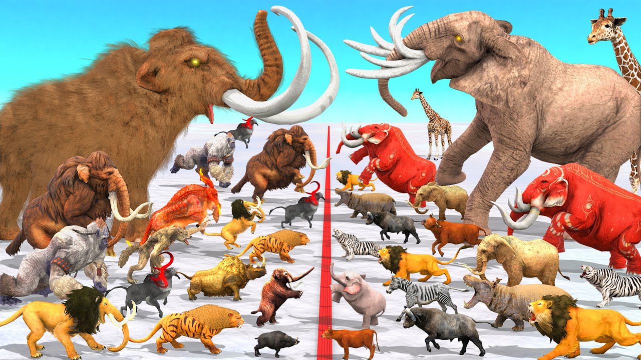 Prehistoric Mammals VS Modern Mammals Size Mammoth Vs Elephant Epic Battle Animal Revolt Battle Simu