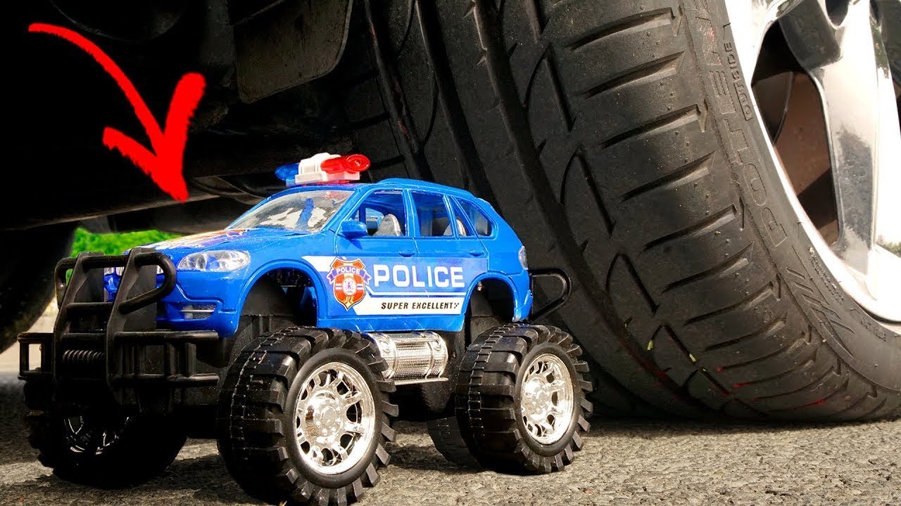 EXPERIMENT: POLICE CARS TOYS VS CAR Crunchy & Soft Things by Car! EXPERIMENT: SURPRISE EGGS VS CAR
