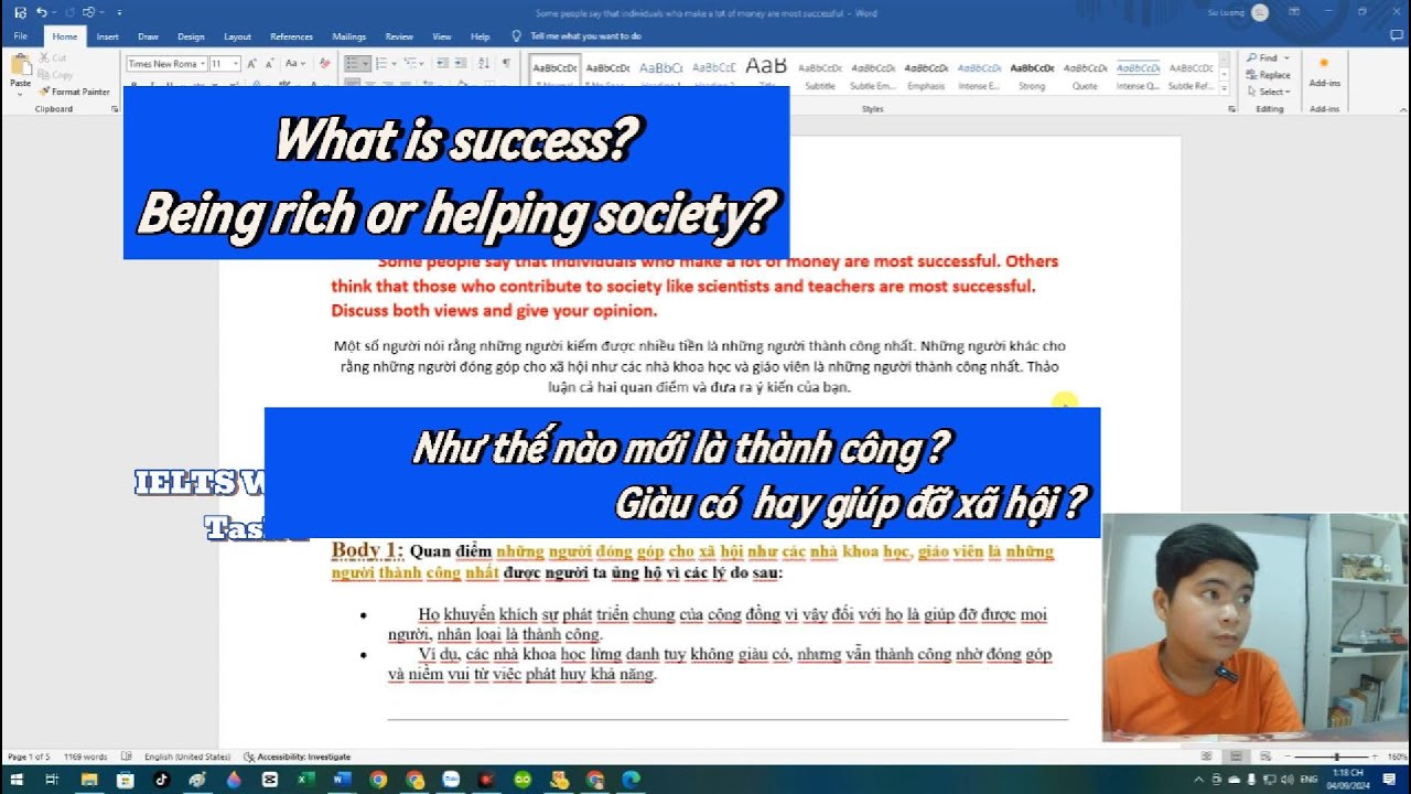 #17 What is success? Being rich or helping society? IELTS Writing Task 2