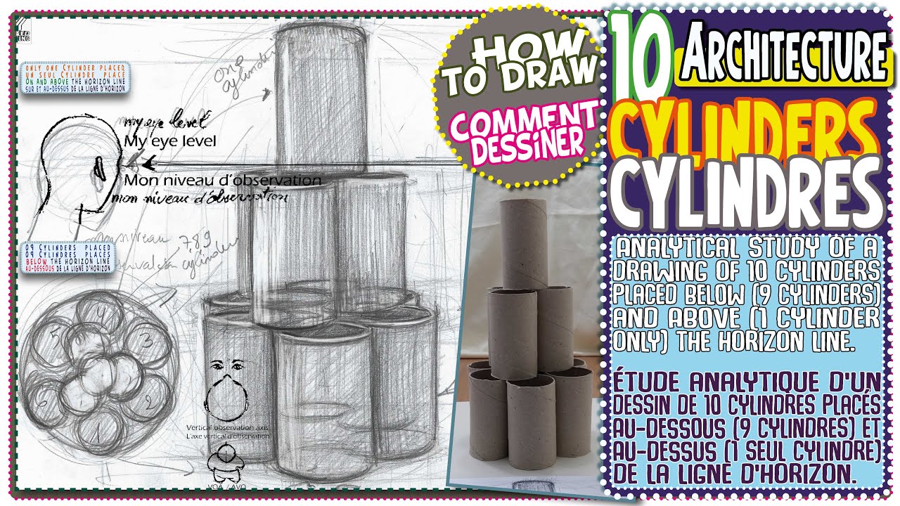 How to draw 10 cylinders in perspective Floral tower? Comment dessiner 10 cylindres en perspective?