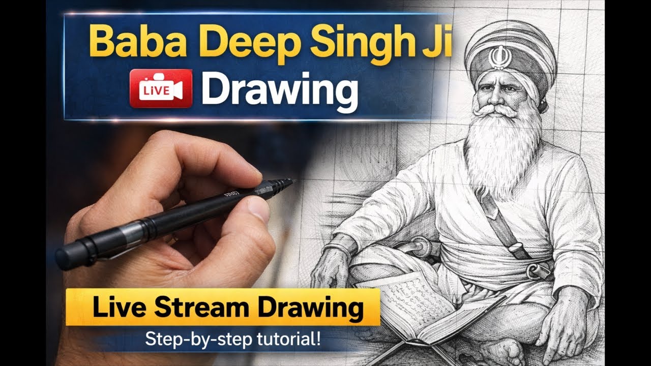 LIVE Drawing of Baba Deep Singh Ji | Hyper-Realistic Pencil Art | Sikh History Art