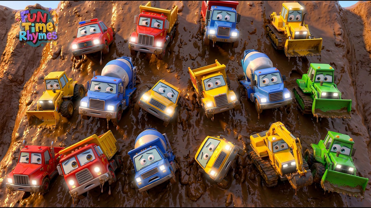 Construction Vehicles Rescue & Car Wash Song  Truck Team in the Mud