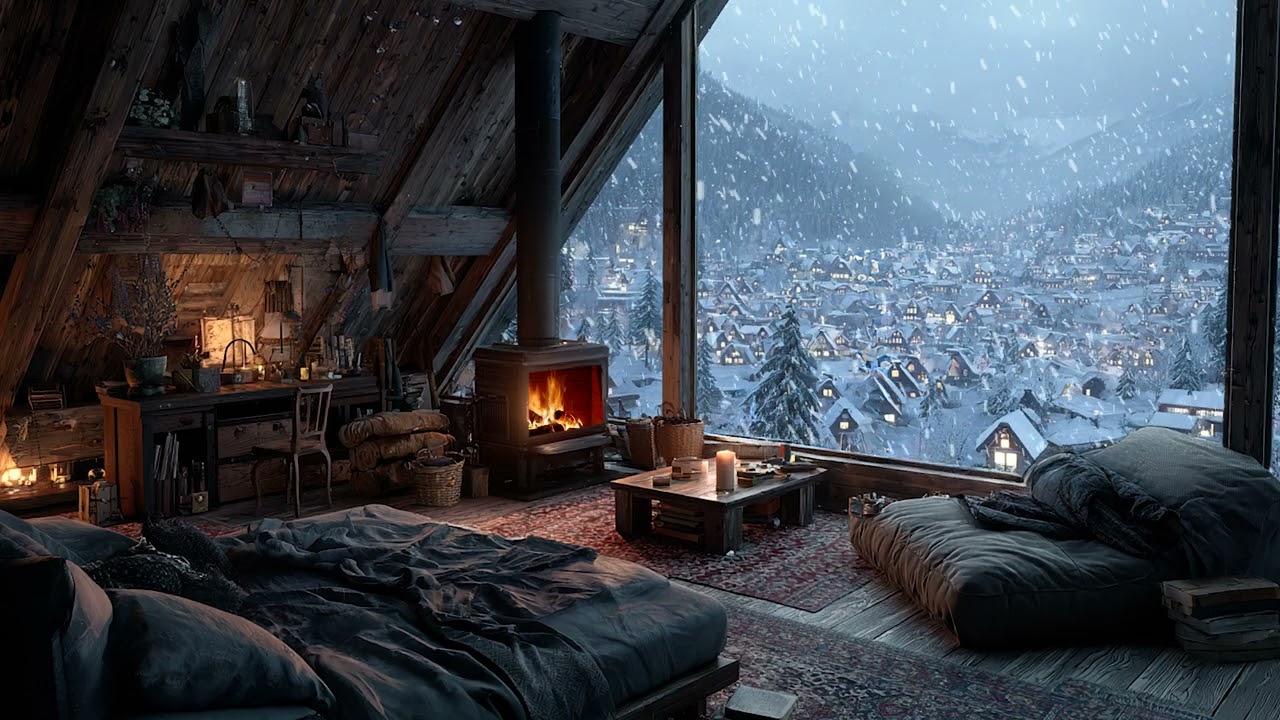Blizzard Outside the Window of a Calm and Comfortable Bedroom | Calm Valley Deep Sleep Sounds