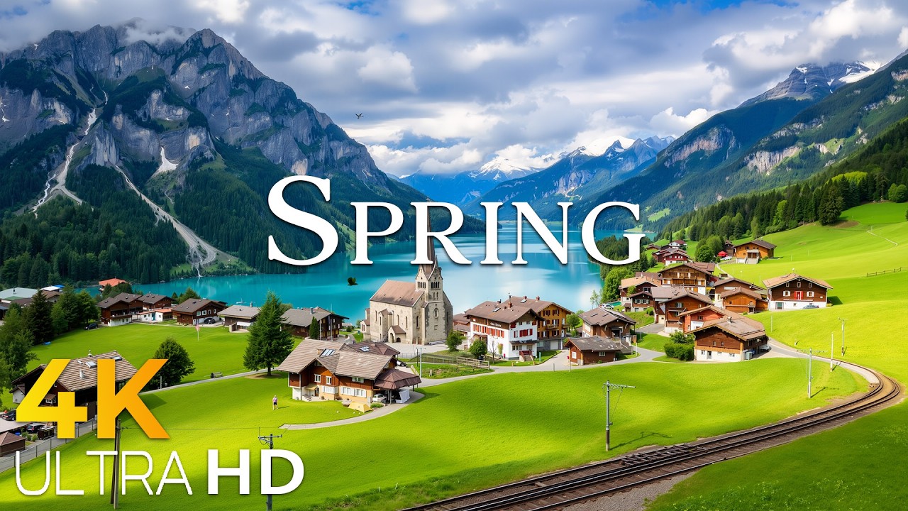 Swiss Alps Spring 4K 🌸 Blooming Valleys & Snow-Capped Peaks | Relaxing Nature
