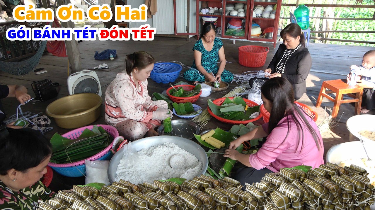Mấy Thím Cháu Tết Đến Súm Lại Gói Bánh Tét Đông Vui Gửi Đến Bà Con Chùa KHMER #NSĐQ