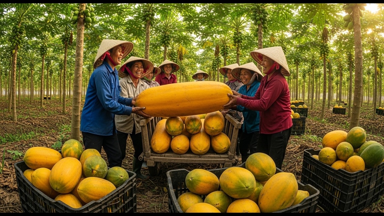 IMPOSSIBLE SIZE: Harvesting the World’s Biggest Papayas 🥭🚜 (8K Cinematic)