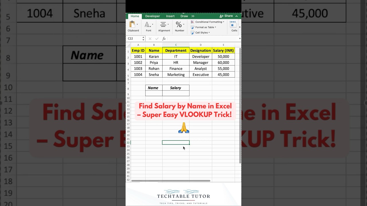 How to Fetch Salary by Name Using VLOOKUP in Excel &ndash; Easy Guide 💼 #excel #vlookup