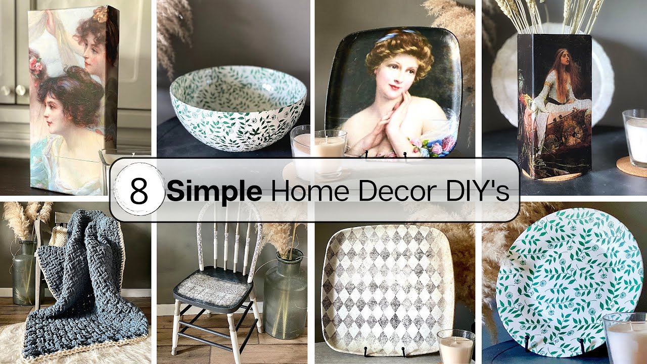 8 DIY: Декупаж для начинающих, стул, расписанный мелом, простое вафельное одеяло, связанное крючком