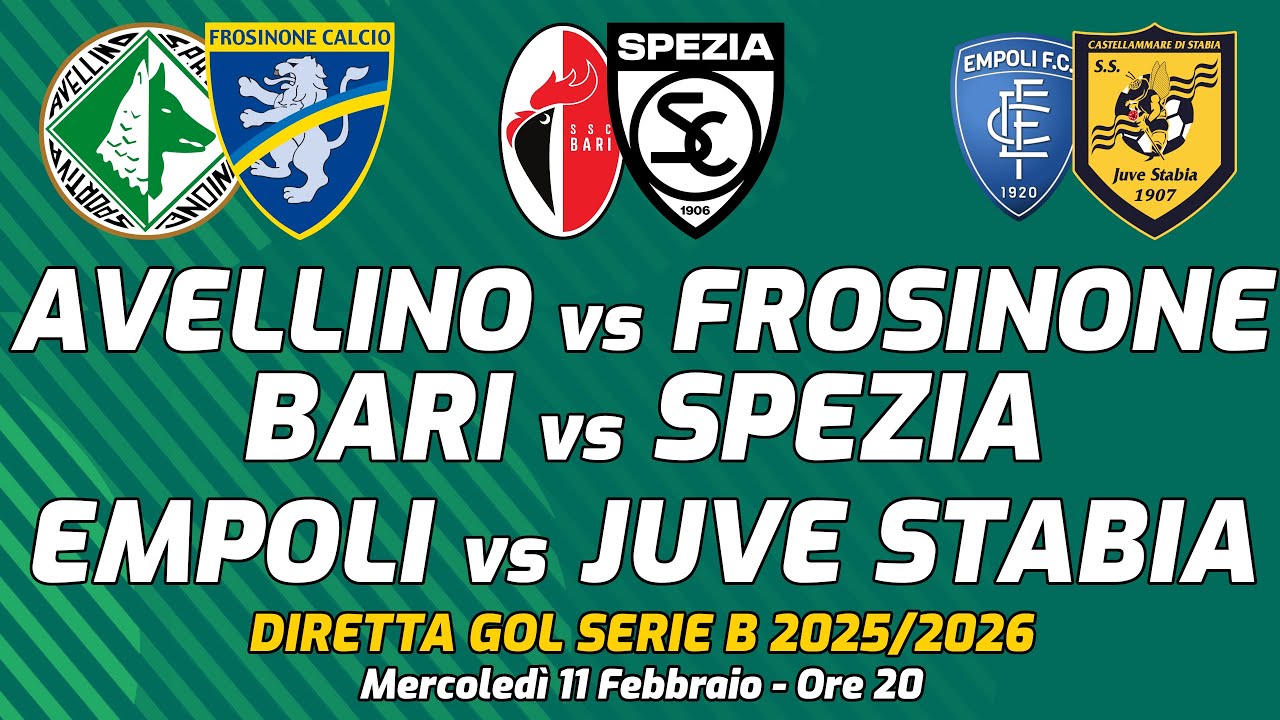 AVE-FRO / BAR-SPE / EMP-JST ▪︎ DIRETTA GOL SERIE B, COMMENTO TELECRONACA CON STATISTICHE IN DIRETTA