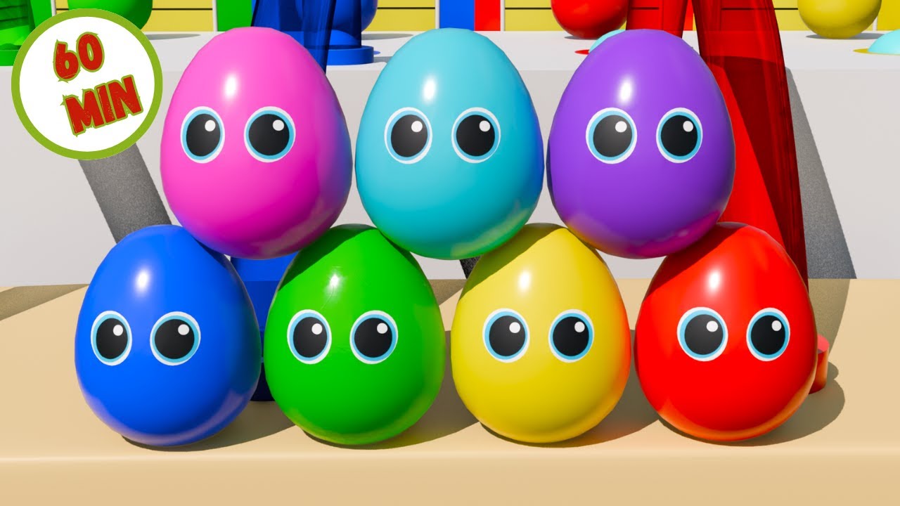 1 Hour Colorful Easter Egg Bouncing, Cars & Lulu Robot Baby Compilation