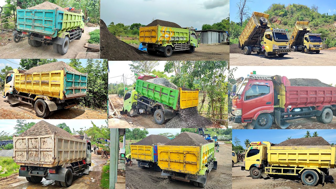 Truk Jomplang.MOBIL Dump Truk Pengangkut PASIR Dan KERIKIL Bongkar Muatan FULL BAK Menggunung 