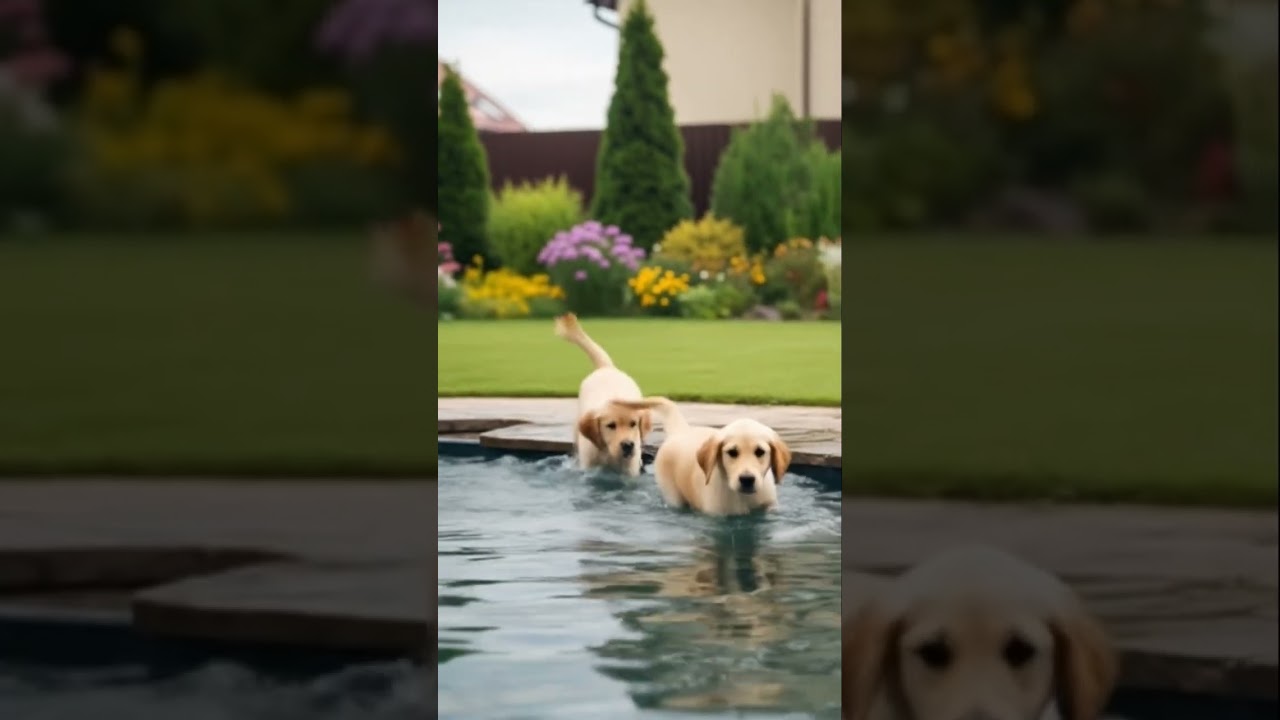 Retriever pups enjoying pool #shortsfeed #shorts #youtubeshorts  #DreamScreenAI
