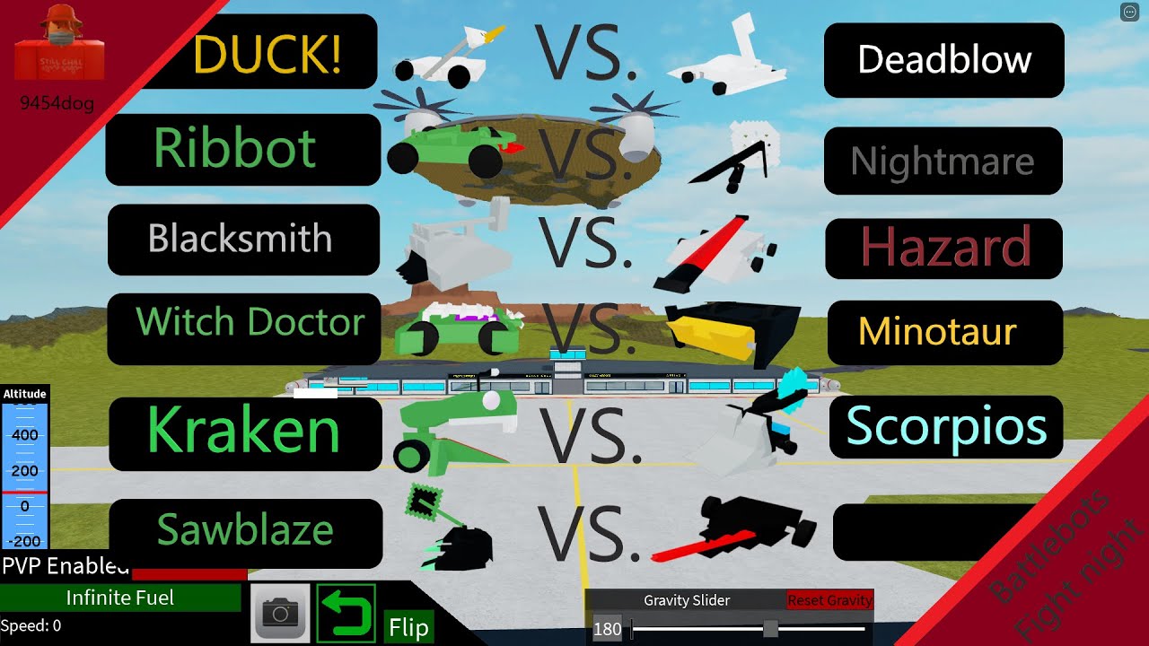 Roblox Battlebots Fight Card in Plane Crazy | 9454dog