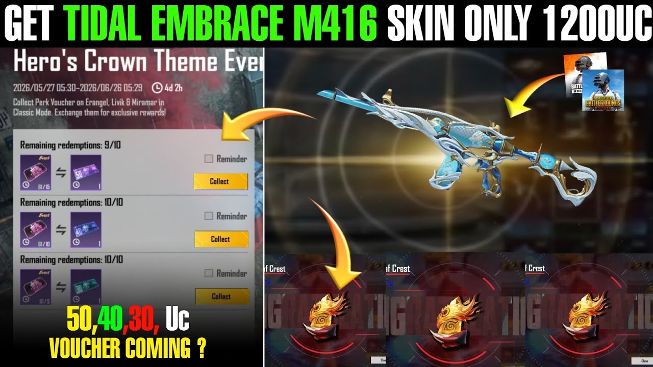 1st Trick Get Tidal M416 Skin Only 1200 Uc | 2nd Trick Get Tidal Embrace M416 Only 2000 Uc 
