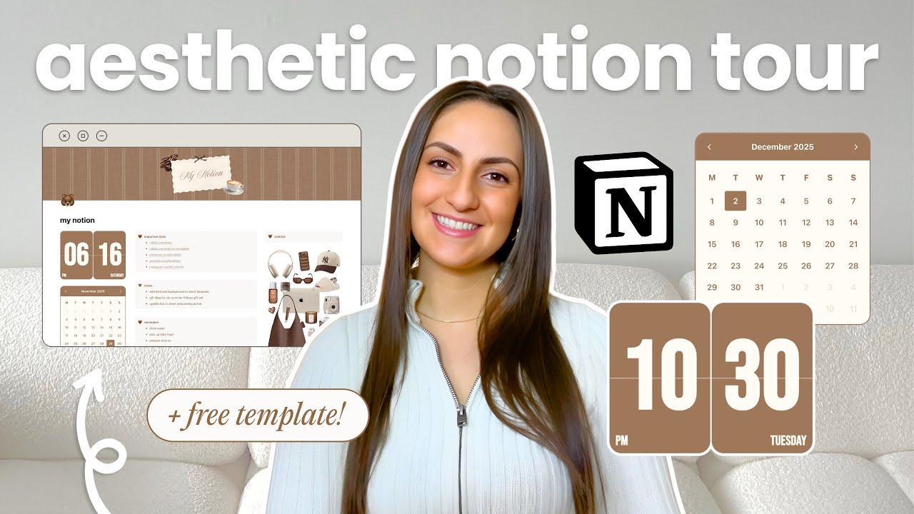 aesthetic notion tour + FREE template 🤎 (weekly planner, reading tracker, to-do, schedule & more)