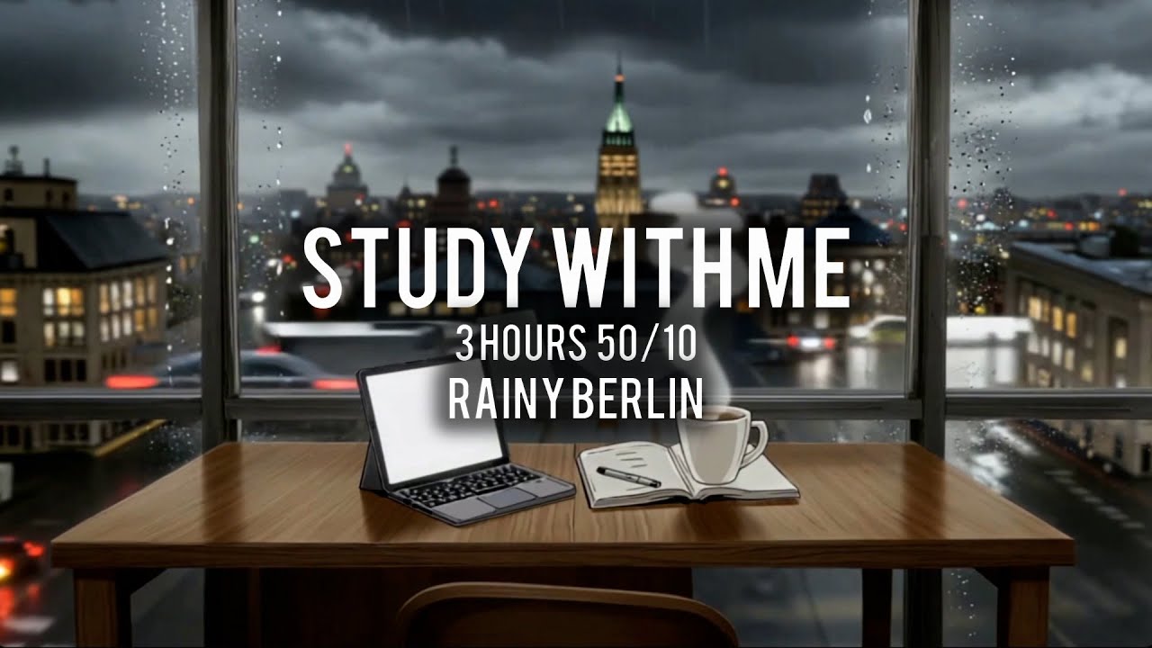 Rainy Berlin ☔️ | STUDY WITH ME – 3 HOURS 50/10 | Pomodoro Timer | Animation