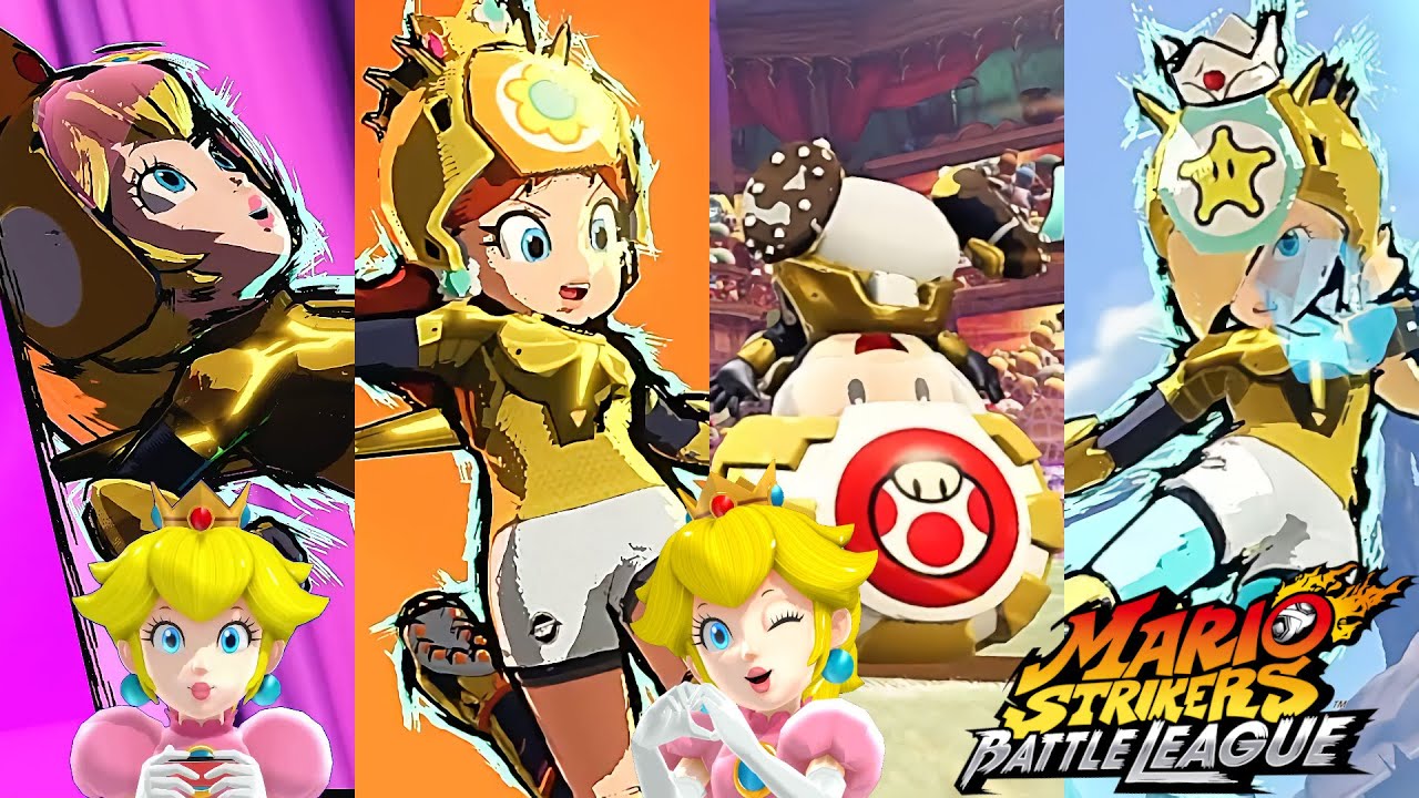 Mario Strikers Battle League Peach Daisy Toad and Rosalina vs Team Bowser at Spooky Mansion