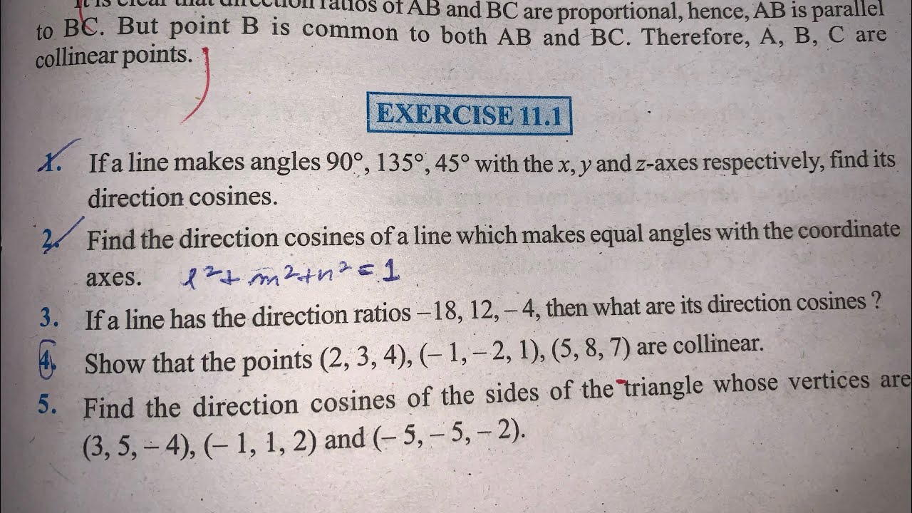 EX 11.1  Q1 TO Q5 SOLUTIONS OF THREE DIMENSIONAL GEOMETRY NCERT CHAPTER 11 CLASS 12th