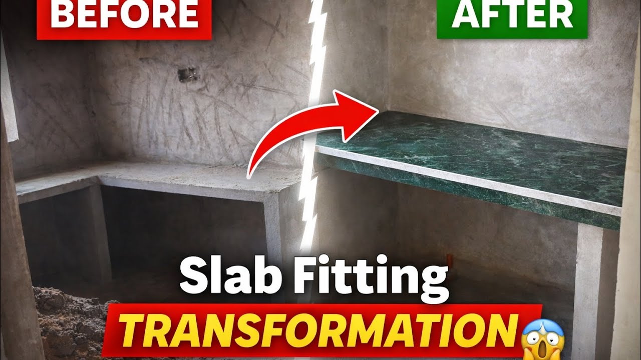Kacche Kitchen Se Ready Kitchen Tak | Slab Fitting Work✅ #SlabFitting#KitchenRenovation#GraniteSlab
