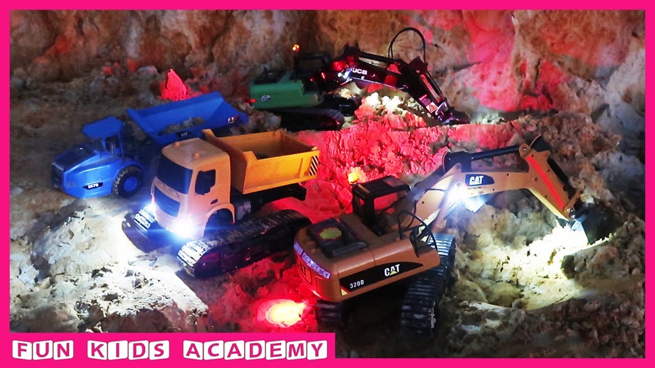 Excavator Videos for Children - Excavator JCB, CAT and Trucks Work at Night