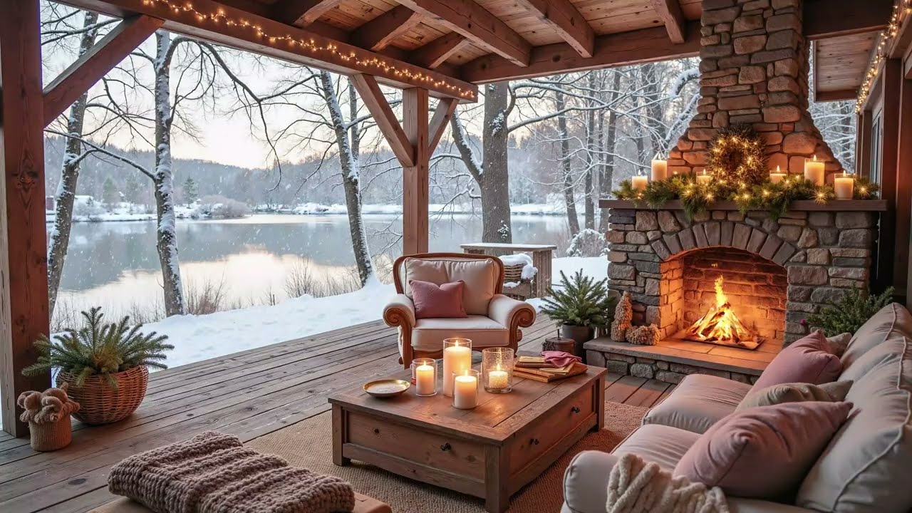 Calm Winter Night in a Forest Cabin ❄️  Calm Piano Music, Warm Fireplace & Gentle Snowy for Sleep🔥