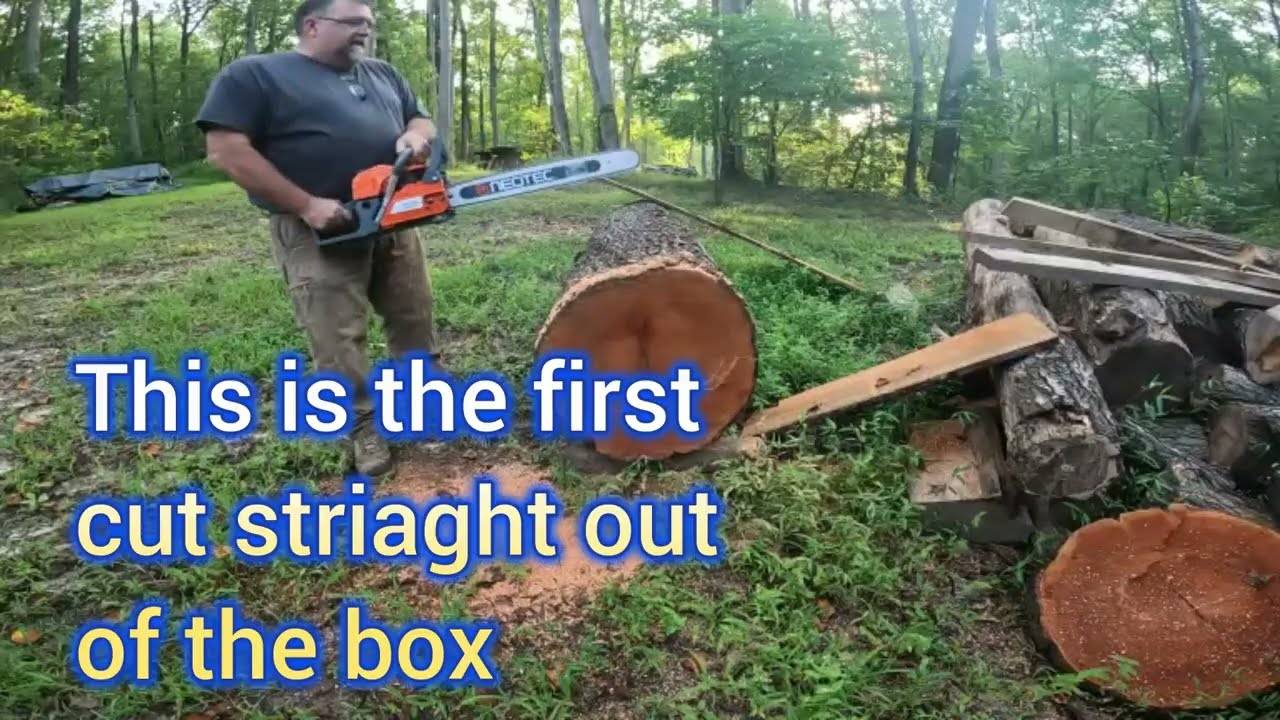 NeoTec 68 CC chainsaw, lets see how it runs. lets just run it hard and see what happens. 