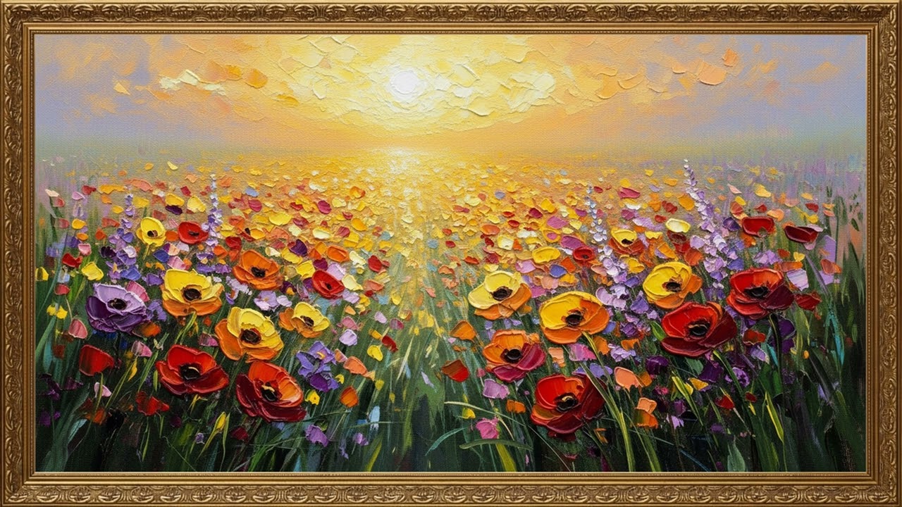 Elegant Wildflower Garden Oil Painting | Relaxing TV Art Gallery Display 12 Hours
