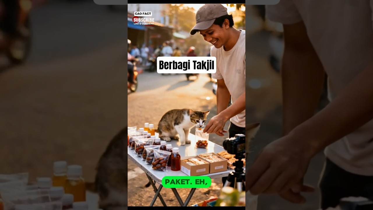 KUCING BANTU BAGI-BAGI TAKJIL DIJALAN !! #cat #kucing #takjil #ramadan #puasaramadhan #catshorts