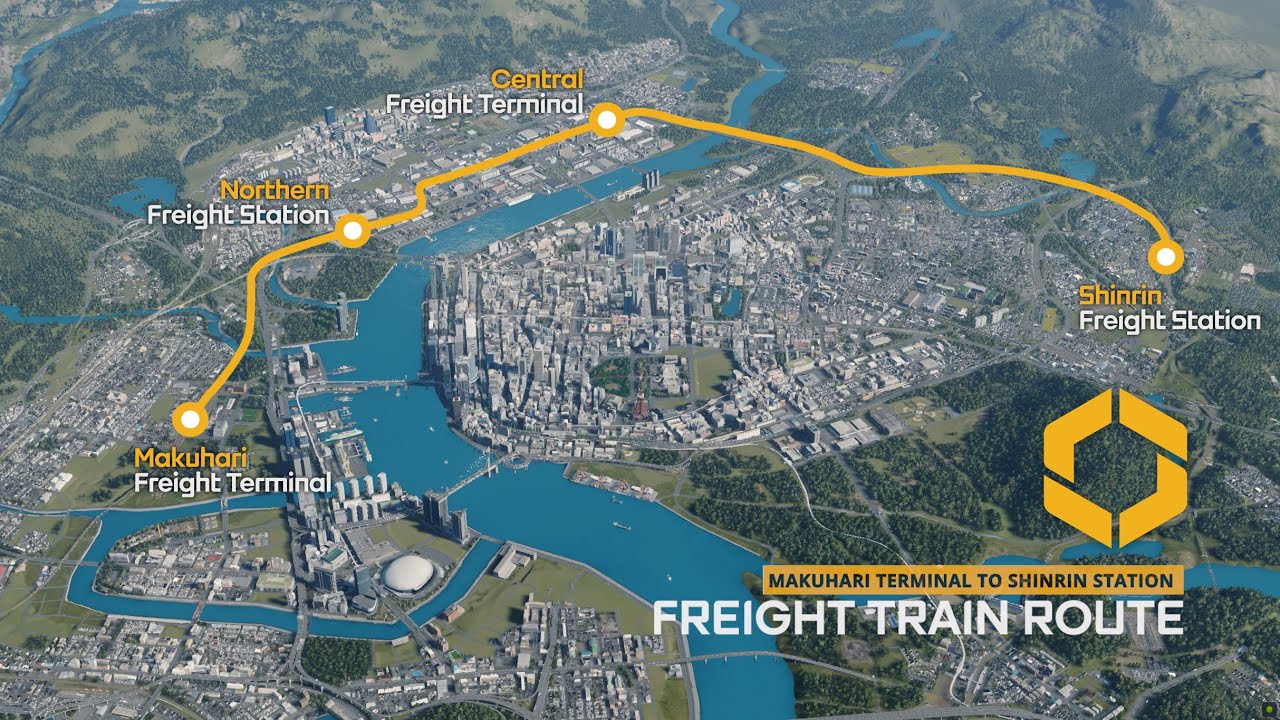 Realistic Freight Train Route Makuhari to Shinrin - Cities Skylines [4K]