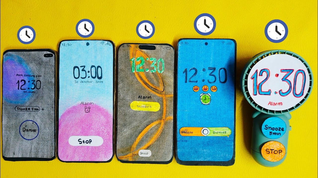 Alarm Clock's on Samsung S10 plus + Realme 12 pro + iPhone 16 pro + Asus Zenfone 11ultra + Small fan
