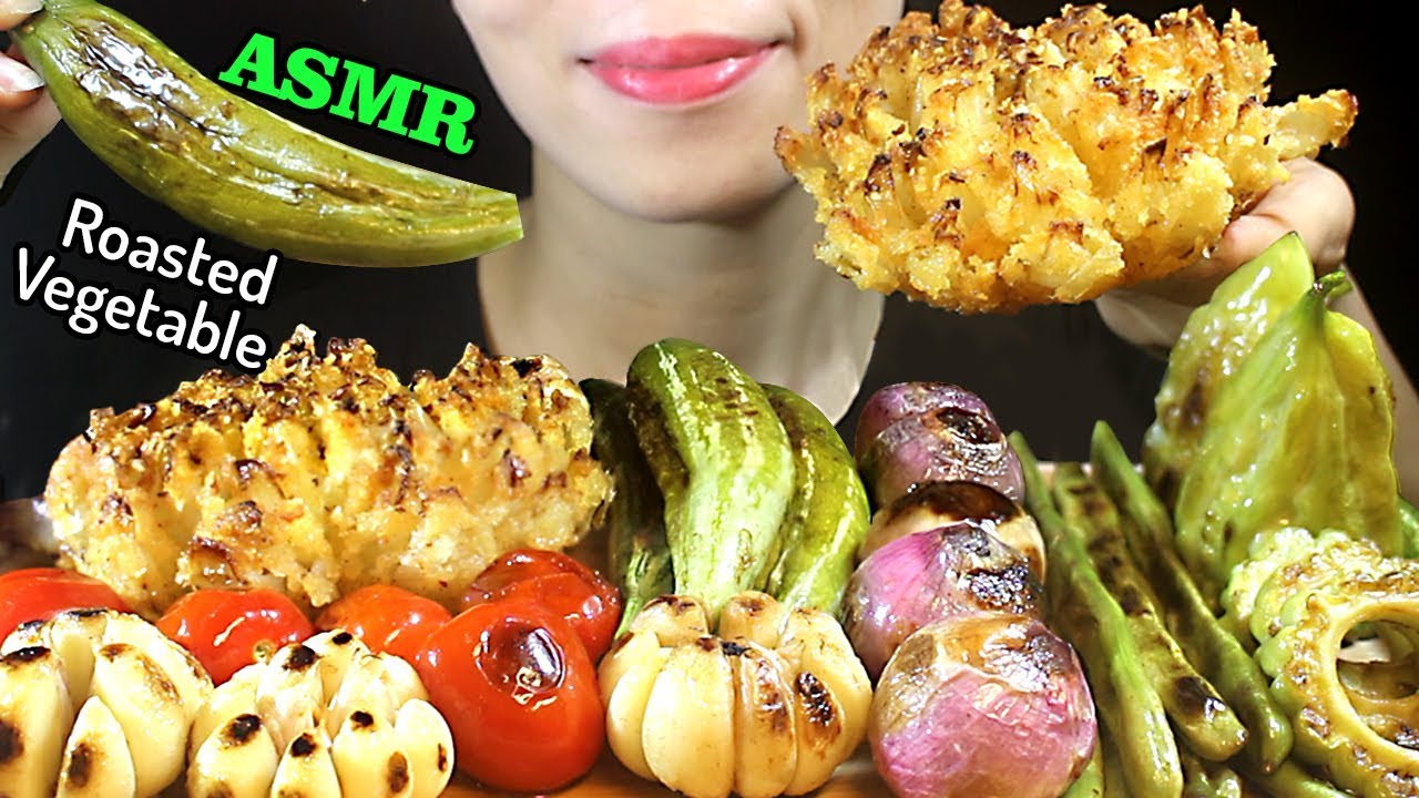 ASMR Blooming Onion & Roasted Vegetable (ONION, GARLIC, TOMATOES, Bitter Melon, Okra)