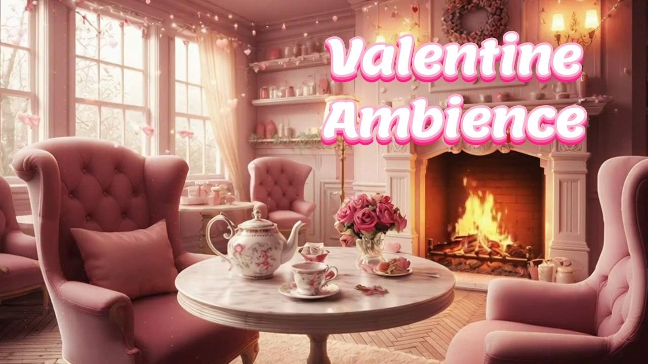 1 hour VALENTINE'S day AMBIENCE with crackling fire and music