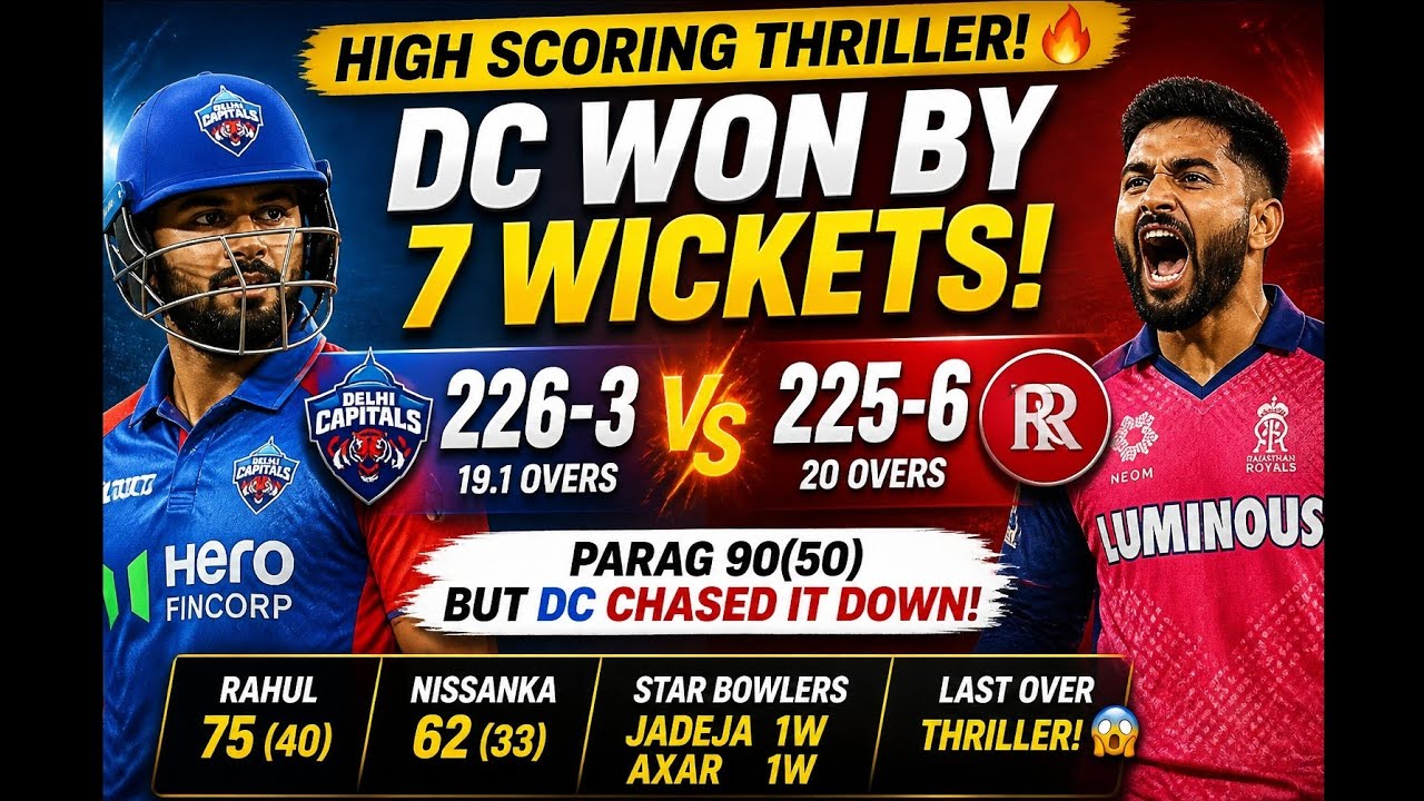 🔥 RR 225/6 vs DC 226/3 &ndash; DC Wins by 7 Wickets! | IPL 2026 Thrilling Chase! 🏏 #viral #ipl2026