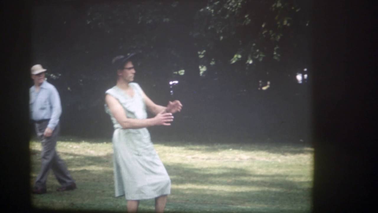Man dressed as woman falling
