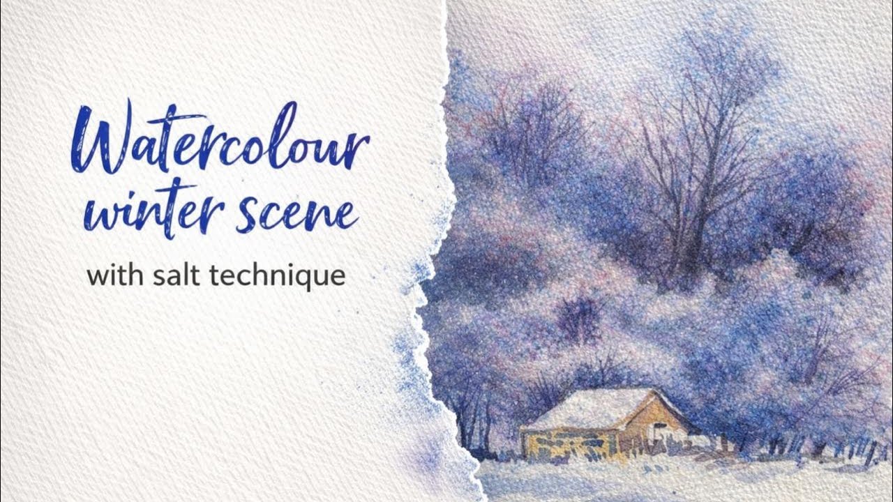  Easy Winter Watercolor Landscape for Beginners Step-by-Step| Salt Technique | in 10 minutes 